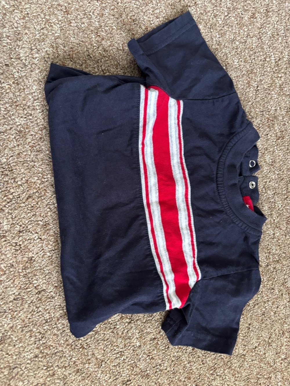 okie dokie Navy Short Sleeve Tee with Red & White Stripes